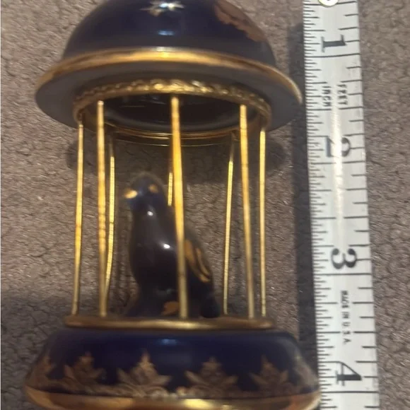 Limoges France Cobalt & Gold Hand Painted & Transferware Porcelain Bird Cage